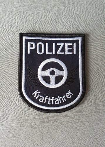Ärmelabzeichen gestickt - Polizei Kraftfahrer - Patch - Klett - Weiss auf Dunkelblau