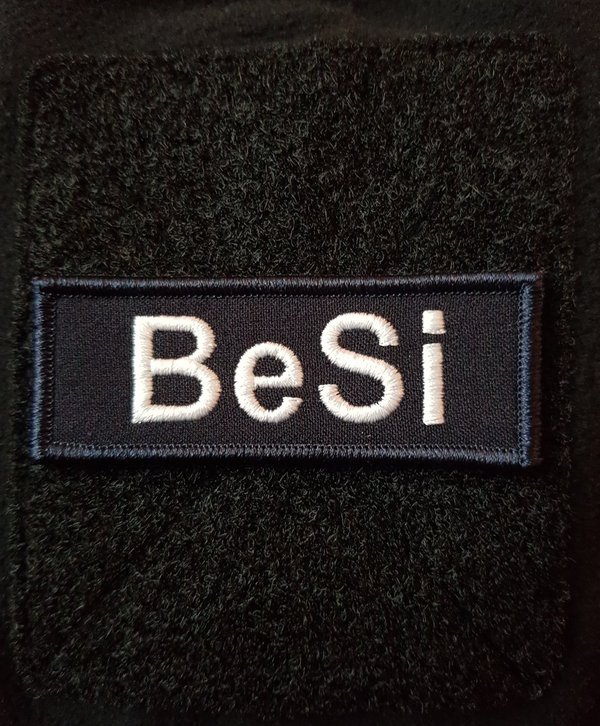 Polizeifunktionsabzeichen - BeSi - Patch - gestickt - Weiß auf Blau - kurz